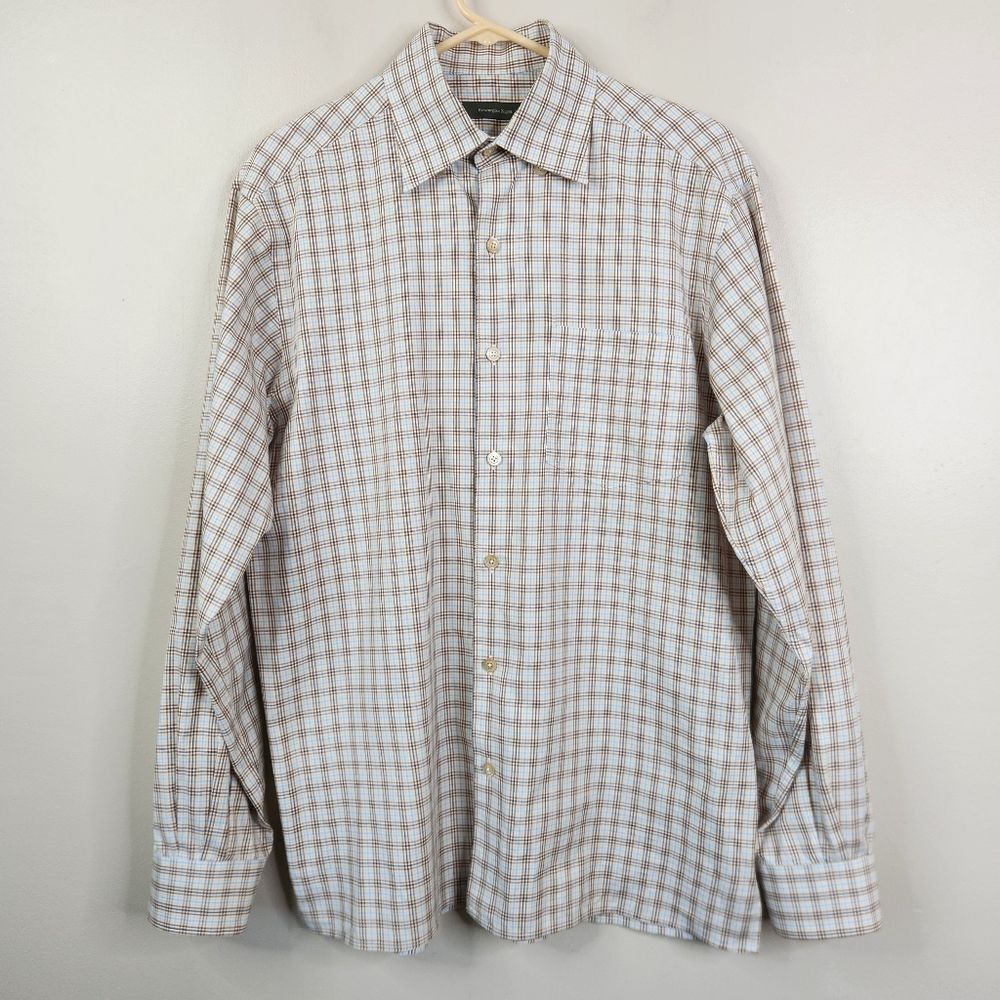 Ermenegildo Zegna Mens Tattersall Print Lpng Sleeve Button Down Shirt Medium